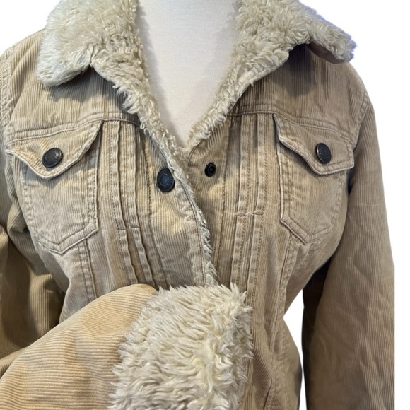 Abercrombie & Fitch Vintage Corduroy Sherpa Quilt Lined Snap Closure Coat Large - Picture 3 of 11